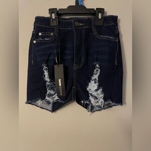 Fashion Nova Dark Blue Distressed Shorts